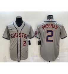 Men's Houston Astros #2 Alex Bregman Number Grey With Patch Stitched MLB Cool Base Nike Jersey