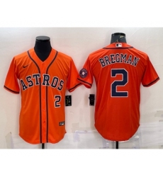 Men's Houston Astros #2 Alex Bregman Number Orange With Patch Stitched MLB Cool Base Nike Jersey