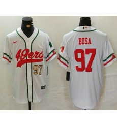 Men's San Francisco 49ers #97 Nick Bosa Number White Mexico Cool Base Stitched Baseball Jersey