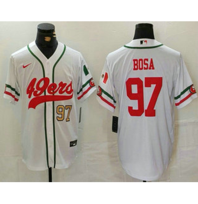 Men's San Francisco 49ers #97 Nick Bosa Number White Mexico Cool Base Stitched Baseball Jersey