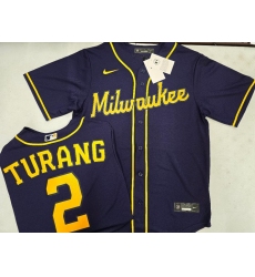 Men's Milwaukee Brewers #2 Brice Turang Navy Blue Stitched MLB Cool Base Nike Jersey