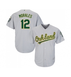 Men's Oakland Athletics #12 Kendrys Morales Replica Grey Road Cool Base Baseball Jersey