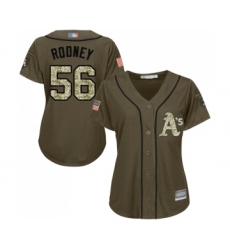 Women's Oakland Athletics #56 Fernando Rodney Authentic Green Salute to Service Baseball Jersey