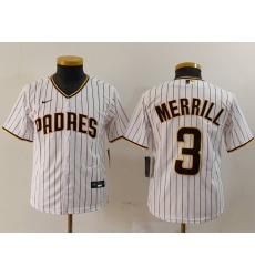 Youth San Diego Padres #3 Jackson Merrill White 2023 Cool Base Stitched Jersey