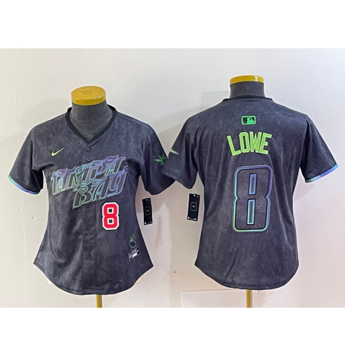 Women's Tampa Bay Rays #8 Brandon Lowe Charcoal 2024 City Connect Player Number Limited Cool Base Jerseys