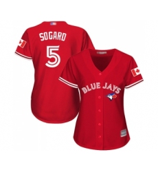 Women's Toronto Blue Jays #5 Eric Sogard Replica Scarlet Alternate Baseball Jersey