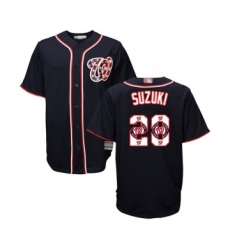 Men's Washington Nationals #28 Kurt Suzuki Authentic Navy Blue Team Logo Fashion Cool Base Baseball Jersey