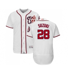 Men's Washington Nationals #28 Kurt Suzuki White Home Flex Base Authentic Collection Baseball Jersey