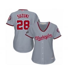 Women's Washington Nationals #28 Kurt Suzuki Authentic Grey Road Cool Base 2019 World Series Bound Baseball Jersey