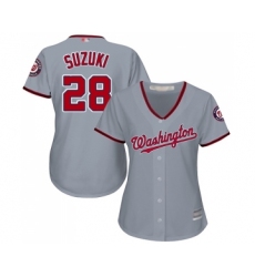 Women's Washington Nationals #28 Kurt Suzuki Replica Grey Road Cool Base Baseball Jersey
