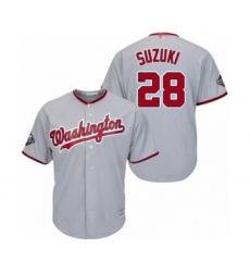 Youth Washington Nationals #28 Kurt Suzuki Authentic Grey Road Cool Base 2019 World Series Bound Baseball Jersey
