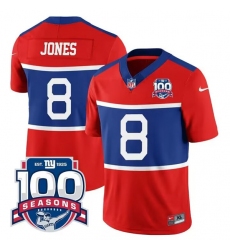 Men's New York Giants #8 Daniel Jones Century Red 100TH Season Commemorative Limited Football Stitched Jersey