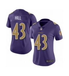 Women's Baltimore Ravens #43 Justice Hill Limited Purple Rush Vapor Untouchable Football Jersey