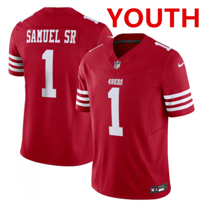 Youth San Francisco 49ers #1 Deebo Samuel Red 2024 F.U.S.E. Vapor Untouchable Limited Football Stitched Jersey