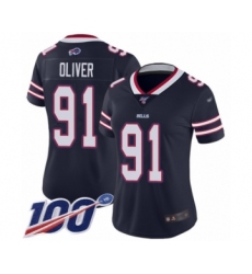 Women's Buffalo Bills #91 Ed Oliver Limited Navy Blue Inverted Legend 100th Season Football Jersey