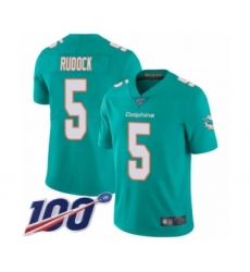 Men's Miami Dolphins #5 Jake Rudock Aqua Green Team Color Vapor Untouchable Limited Player 100th Season Football Jersey