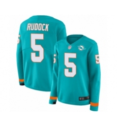 Women's Miami Dolphins #5 Jake Rudock Limited Aqua Therma Long Sleeve Football Jersey