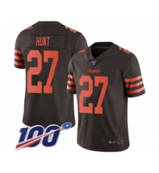 Men's Cleveland Browns #27 Kareem Hunt Limited Brown Rush Vapor Untouchable 100th Season Football Jersey