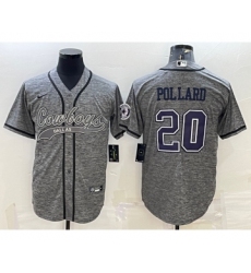 Men's Dallas Cowboys #20 Tony Pollard Grey Gridiron With Patch Cool Base Stitched Baseball Jersey
