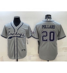 Men's Dallas Cowboys #20 Tony Pollard Grey With Patch Cool Base Stitched Baseball Jersey
