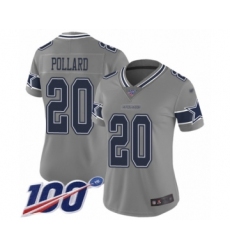 Women's Dallas Cowboys #20 Tony Pollard Limited Gray Inverted Legend 100th Season Football Jersey