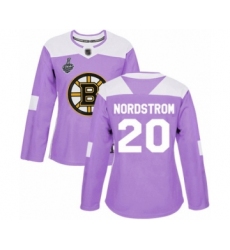 Women's Boston Bruins #20 Joakim Nordstrom Authentic Purple Fights Cancer Practice 2019 Stanley Cup Final Bound Hockey Jersey