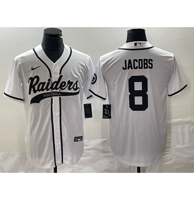 Men's Nike Las Vegas Raiders #8 Josh Jacobs White Cool Base Stitched Baseball Jersey