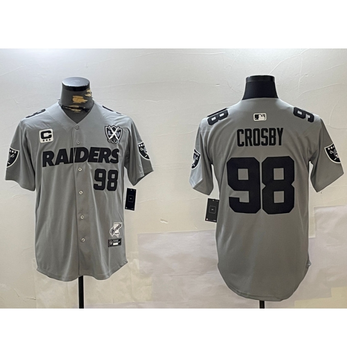 Men's Las Vegas Raiders #98 Maxx Crosby Grey Nevada Silver State And 65th Stitched Baseball Jersey