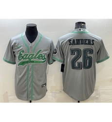 Men's Philadelphia Eagles #26 Miles Sanders Grey With Patch Cool Base Stitched Baseball Jersey