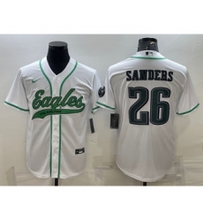 Men's Philadelphia Eagles #26 Miles Sanders White With Patch Cool Base Stitched Baseball Jersey