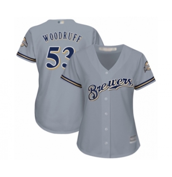 Women's Milwaukee Brewers #53 Brandon Woodruff Authentic Grey Road Cool Base Baseball Jersey