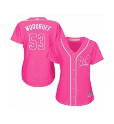 Women's Milwaukee Brewers #53 Brandon Woodruff Authentic Pink Fashion Cool Base Baseball Jersey