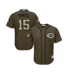 Youth Cincinnati Reds #15 Nick Senzel Authentic Green Salute to Service Baseball Jersey