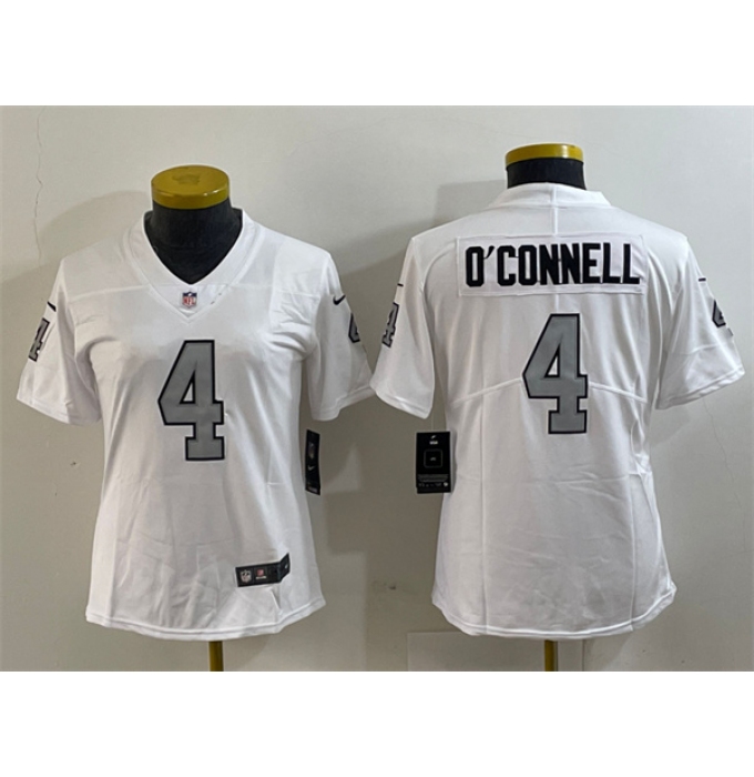 Women's Las Vegas Raiders #4 Aidan O'Connell White Color Rush Limited Football Stitched Jersey(Run Small)