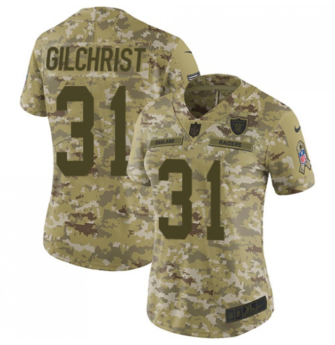 Women's Nike Oakland Raiders #31 Marcus Gilchrist Limited Camo 2018 Salute to Service NFL Jersey