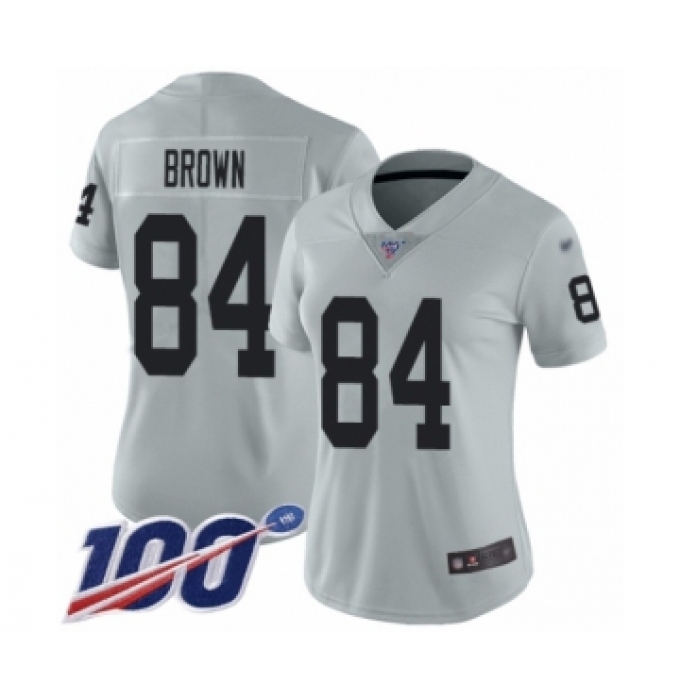 Women's Oakland Raiders #84 Antonio Brown Limited Silver Inverted Legend 100th Season Football Jersey