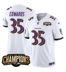 Men's Baltimore Ravens #35 Gus Edwards White 2023 F.U.S.E. AFC North Champions Vapor Limited Football Stitched Jersey