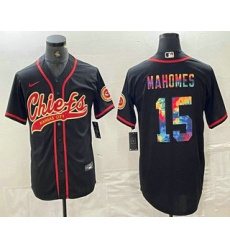 Men's Kansas City Chiefs #15 Patrick Mahomes Black Multi Color With Cool Base Stitched Baseball Jersey