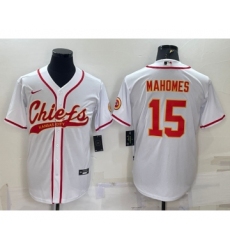 Men's Kansas City Chiefs #15 Patrick Mahomes White With Patch Cool Base Stitched Baseball Jersey