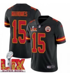 Men's Kansas City Chiefs Patrick Mahomes #15 Black 2024 2025 Super Bowl LIX F U S E Stitched Jersey