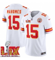 Men's Kansas City Chiefs Patrick Mahomes #15 White 2024 2025 Super Bowl LIX F U S E Stitched Jersey