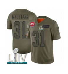 Men's Kansas City Chiefs #31 Darrel Williams Limited Olive 2019 Salute to Service Super Bowl LIV Bound Football Jersey