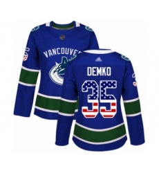 Women's Vancouver Canucks #35 Thatcher Demko Authentic Blue USA Flag Fashion Hockey Jersey