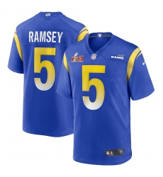 Men's Los Angeles Rams #5 Jalen Ramsey Blue Nike Royal Super Bowl LVI Patch Jersey