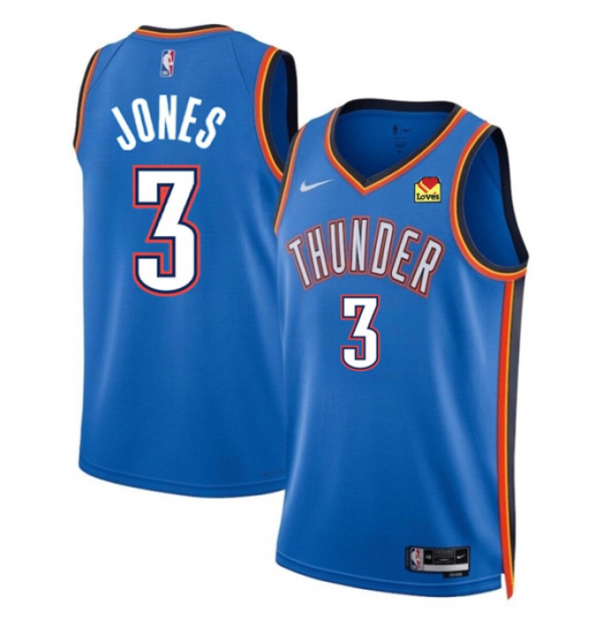 Men's Oklahoma City Thunder #3 Dillon Jones Blue 2024 Draft Icon Edition Stitched Basketball Jersey