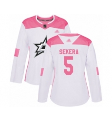 Women's Dallas Stars #5 Andrej Sekera Authentic White Pink Fashion Hockey Jersey