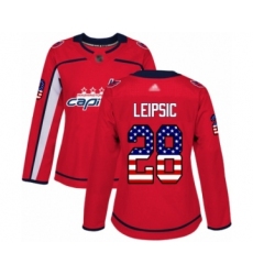Women's Washington Capitals #28 Brendan Leipsic Authentic Red USA Flag Fashion Hockey Jersey