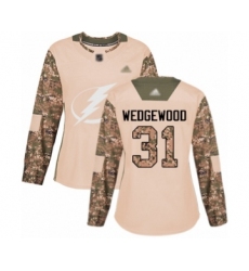 Women's Tampa Bay Lightning #31 Scott Wedgewood Authentic Camo Veterans Day Practice Hockey Jersey