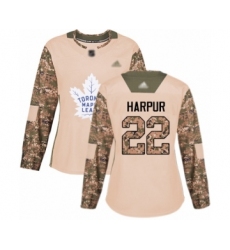 Women's Toronto Maple Leafs #22 Ben Harpur Authentic Camo Veterans Day Practice Hockey Jersey