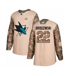 Youth San Jose Sharks #22 Jonny Brodzinski Authentic Camo Veterans Day Practice Hockey Jersey